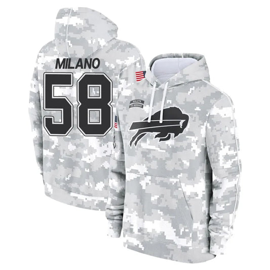 B.Bills #58 Matt Milano Player Salute to Service Hoodies Football Jerseys