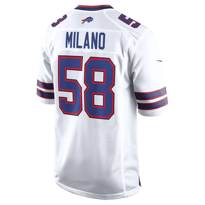 B.Bills #58 Matt Milano Player White Home Game Football Jerseys