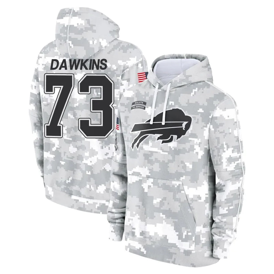 B.Bills #73 Dion Dawkins Player Salute to Service Hoodies Football Jerseys