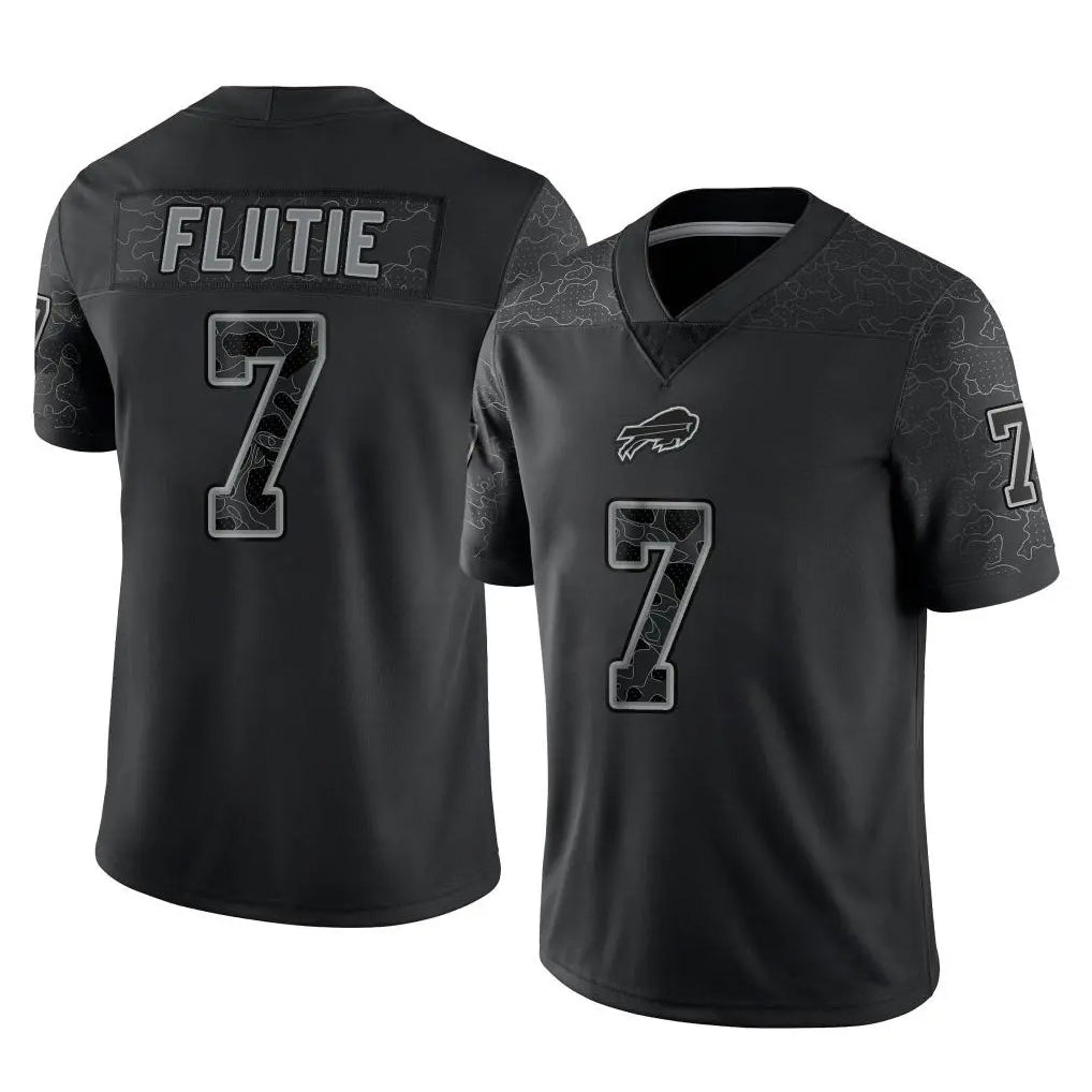 B.Bills #7 Doug Flutie Player Black RFLCTV Limited Football Jerseys