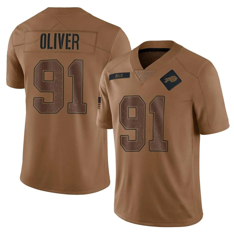 B.Bills #91 Ed Oliver Player Brown Salute To Service Limited Football Jerseys