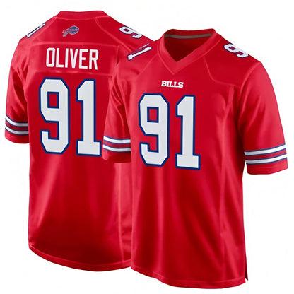 B.Bills #91 Ed Oliver Player Red Home Game Football Jerseys
