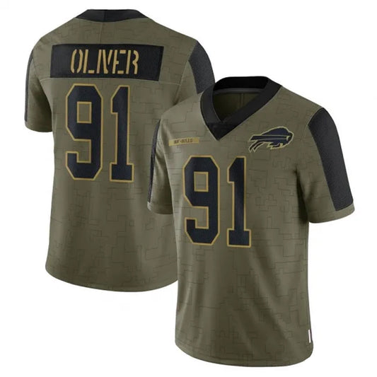B.Bills #91 Ed Oliver Player Salute To Service Olive Football Jerseys