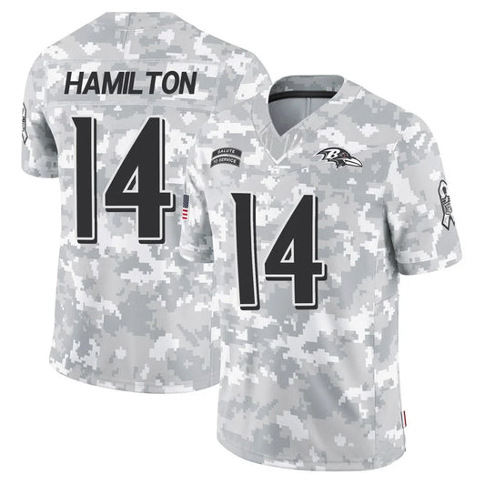 B.Ravens #14 Kyle Hamilton Player Arctic Camo Salute to Service Limited Football Jerseys