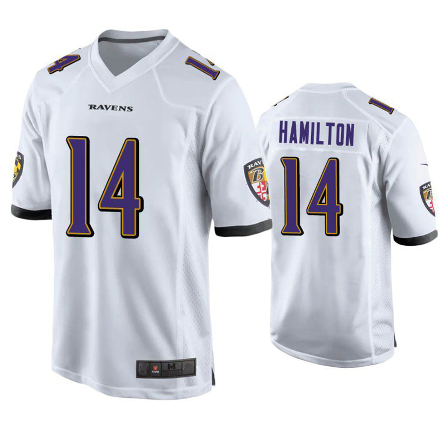 B.Ravens #14 Kyle Hamilton Player White Home Game Football Jerseys