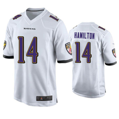 B.Ravens #14 Kyle Hamilton Player White Home Game Football Jerseys