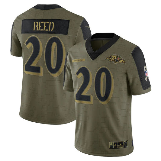 B.Ravens #20 Ed Reed Player Salute To Service Olive Football Jerseys