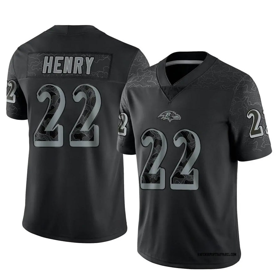 B.Ravens #22 Derrick Henry Player Black REFLECTIVE Limited Football Jerseys