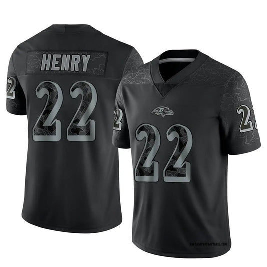B.Ravens #22 Derrick Henry Player Black REFLECTIVE Limited Football Jerseys