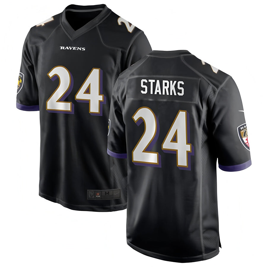 B.Ravens #24 Malaki Starks Player Black Game Home Football Jerseys