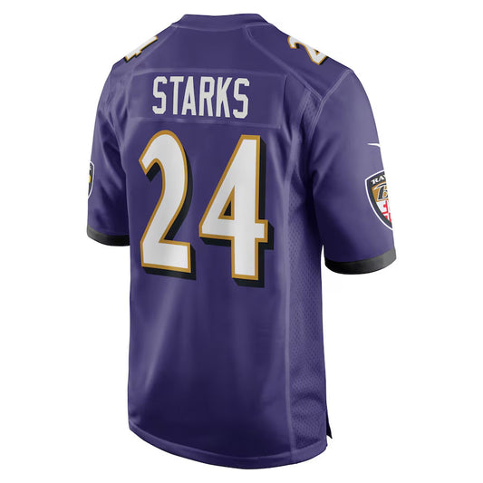 B.Ravens #24 Malaki Starks Player Purple Game Home Football Jerseys