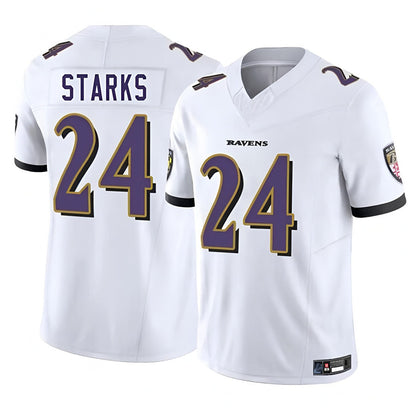 B.Ravens #24 Malaki Starks Player White Vapor F.U.S.E. Limited Football Jerseys
