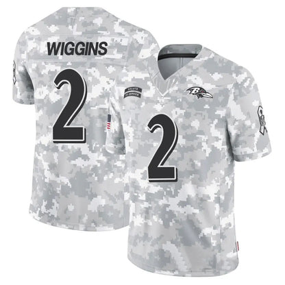 B.Ravens #2 Nate Wiggins Player Arctic Camo Salute to Service Limited Football Jerseys