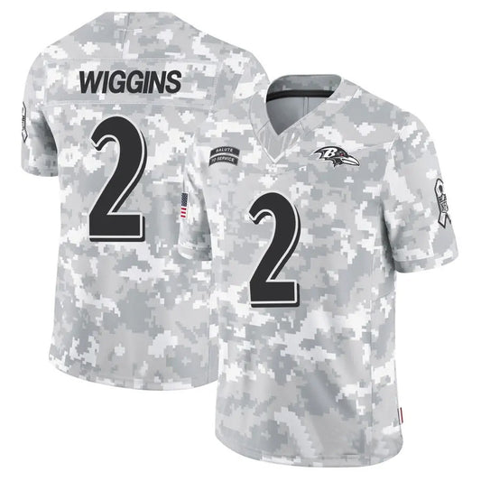 B.Ravens #2 Nate Wiggins Player Arctic Camo Salute to Service Limited Football Jerseys