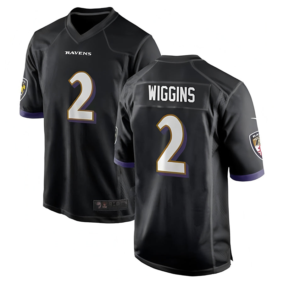 B.Ravens #2 Nate Wiggins Player Black Game Football Jerseys