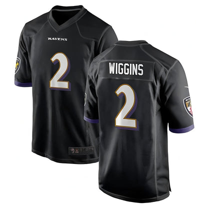 B.Ravens #2 Nate Wiggins Player Black Game Football Jerseys