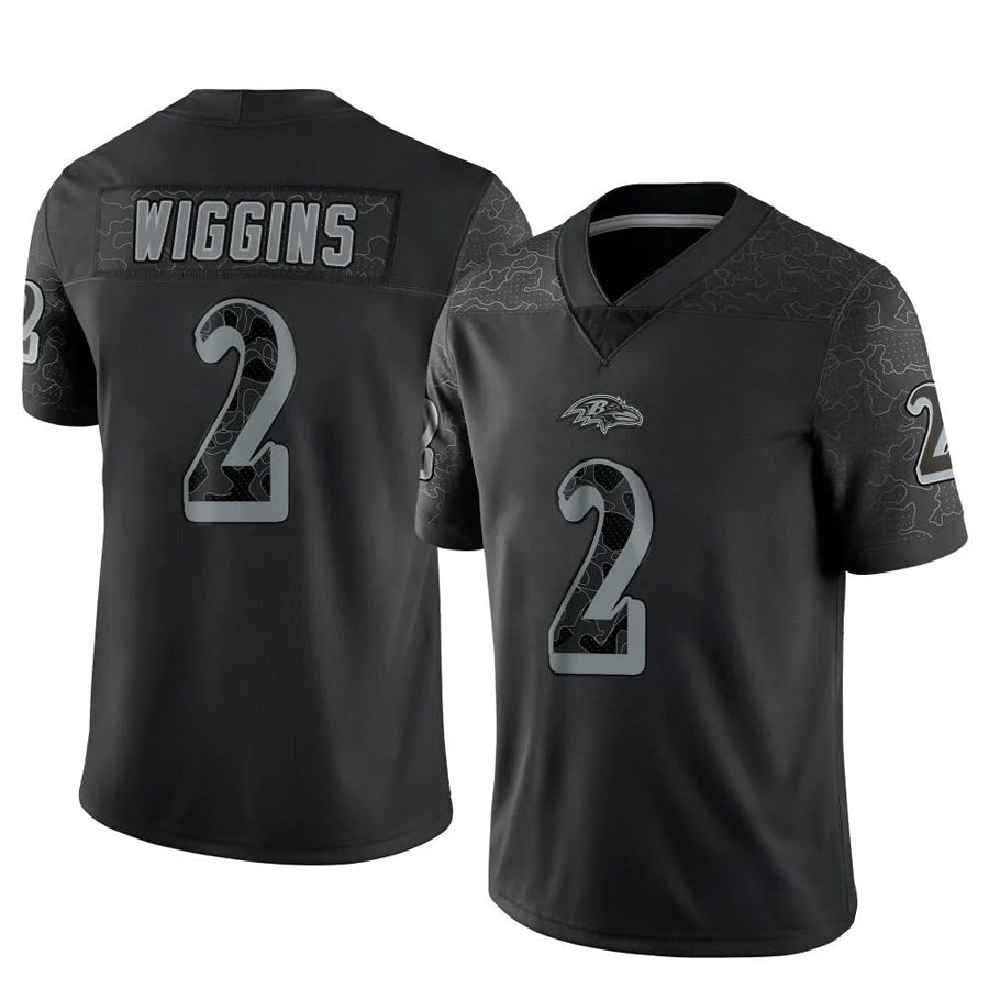 B.Ravens #2 Nate Wiggins Player Black REFLECTIVE Limited Football Jerseys
