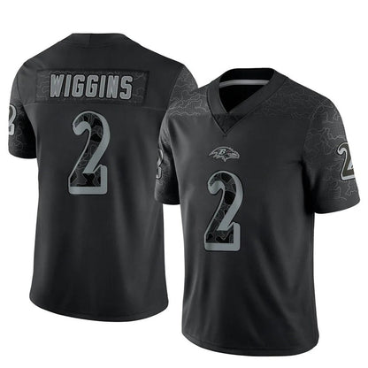 B.Ravens #2 Nate Wiggins Player Black REFLECTIVE Limited Football Jerseys