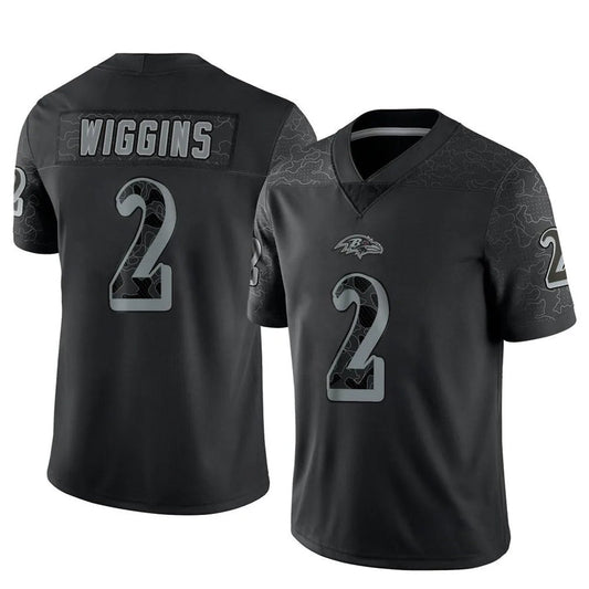 B.Ravens #2 Nate Wiggins Player Black REFLECTIVE Limited Football Jerseys