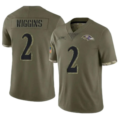 B.Ravens #2 Nate Wiggins Player Olive Salute To Service Football Jerseys