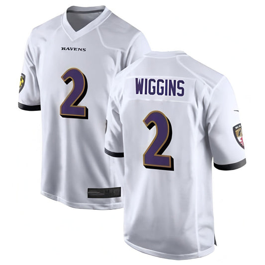 B.Ravens #2 Nate Wiggins Player White Game Football Jerseys