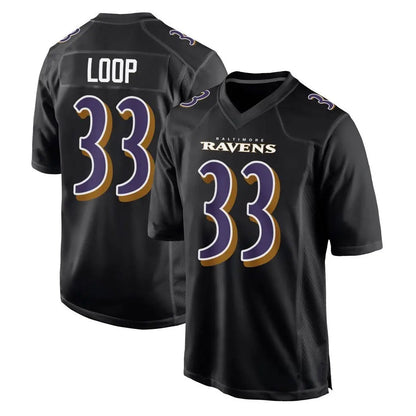 B.Ravens #33 Tyler Loop Player Carbon Black Fashion Football Jerseys