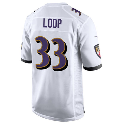 B.Ravens #33 Tyler Loop Player White Home Game Football Jerseys