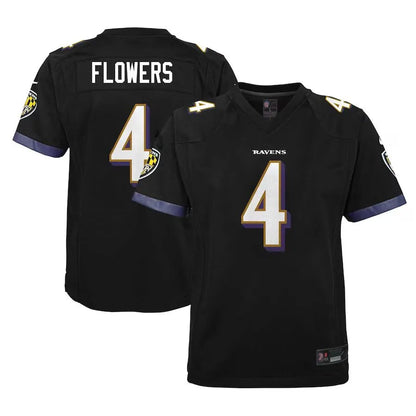 B.Ravens #4 Zay Flowers Player Fashion Black Game Football Jerseys