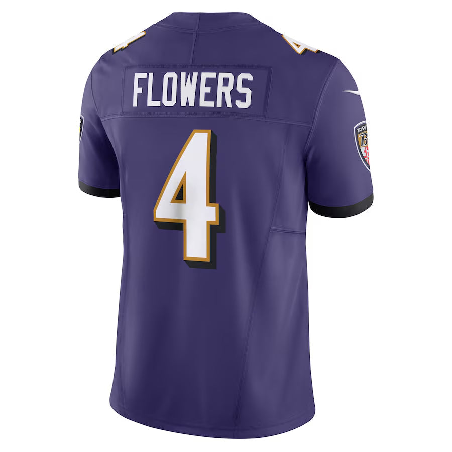 B.Ravens #4 Zay Flowers Player Vapor F.U.S.E. Limited Purple Football Jerseys