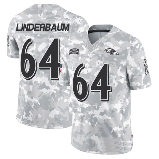 B.Ravens #64 Tyler Linderbaum Player Arctic Camo Salute to Service Limited Football Jerseys