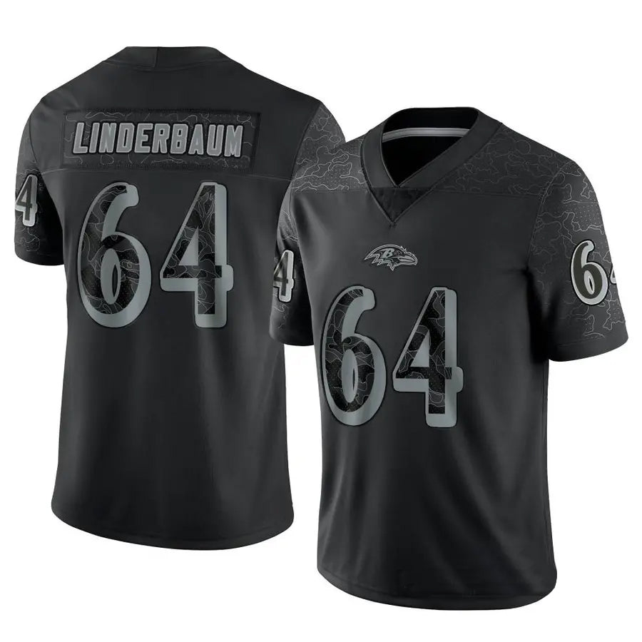 B.Ravens #64 Tyler Linderbaum Player Black REFLECTIVE Limited Football Jerseys
