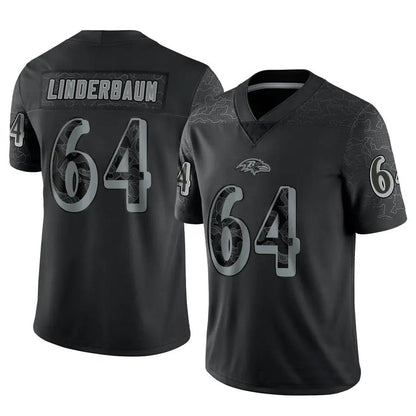 B.Ravens #64 Tyler Linderbaum Player Black REFLECTIVE Limited Football Jerseys