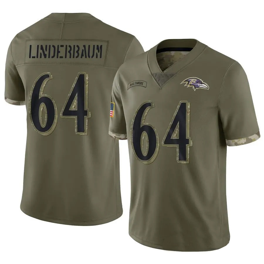 B.Ravens #64 Tyler Linderbaum Player Salute To Service Olive Football Jerseys