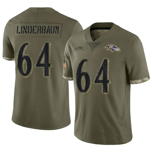 B.Ravens #64 Tyler Linderbaum Player Salute To Service Olive Football Jerseys