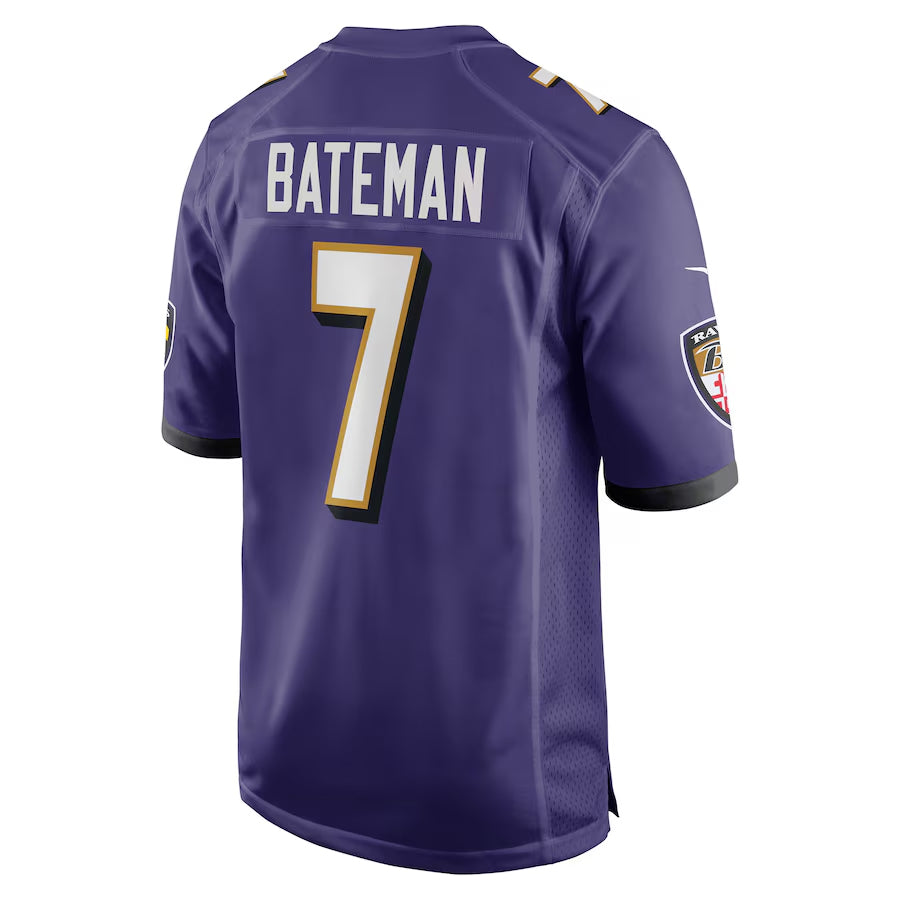 B.Ravens #7 Rashod Bateman Player Purple Game Home Football Jerseys
