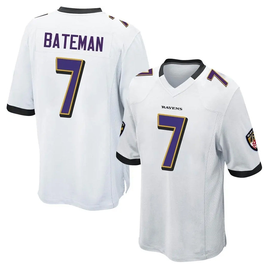 B.Ravens #7 Rashod Bateman Player White Game Home Football Jerseys