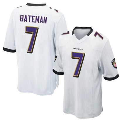 B.Ravens #7 Rashod Bateman Player White Game Home Football Jerseys