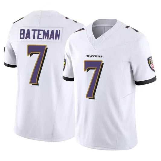 B.Ravens #7 Rashod Bateman Player White Vapor F.U.S.E. Limited Football Jerseys