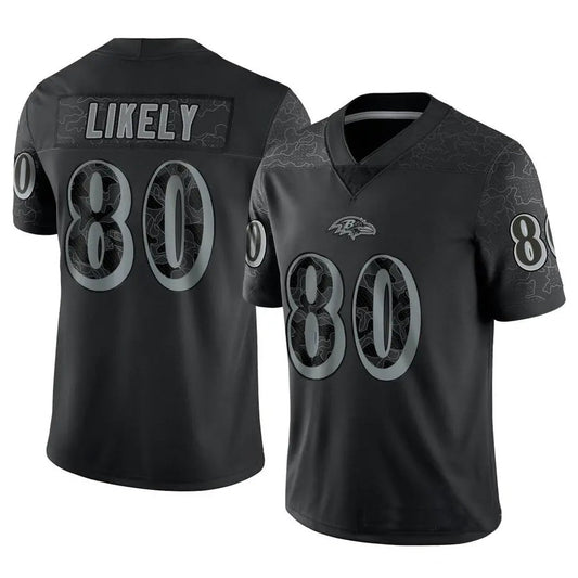 B.Ravens #80 Isaiah Likely Player Black REFLECTIVE Limited Football Jerseys
