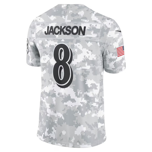 B.Ravens #8 Lamar Jackson Player Arctic Camo Salute to Service Limited Football Jerseys