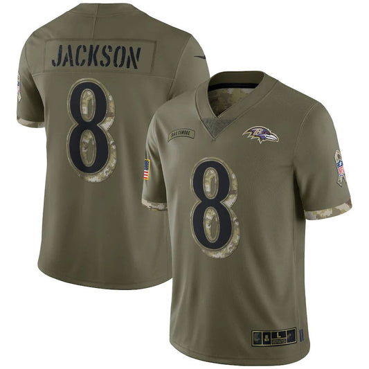 B.Ravens #8 Lamar Jackson Player Olive Salute To Service Football Jerseys