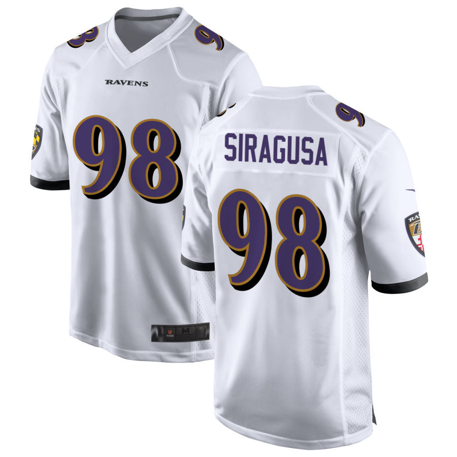 B.Ravens #98 Tony Siragusa Player White Home Game Football Jerseys