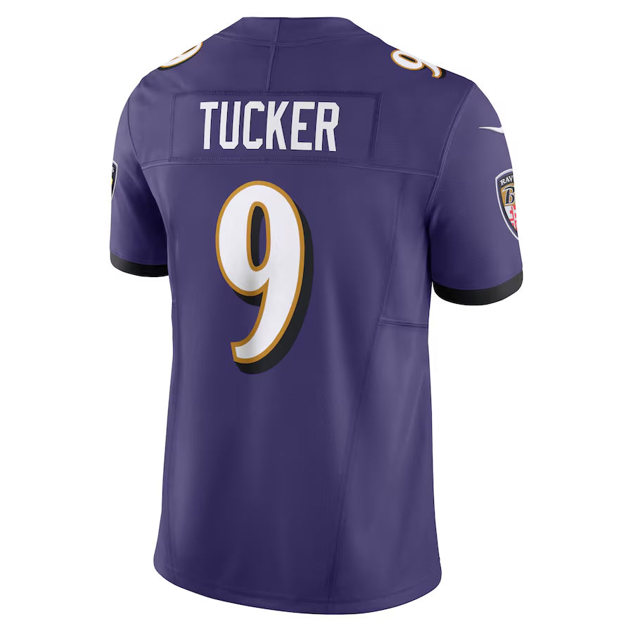 B.Ravens #9 Justin Tucker Player Purple Vapor F.U.S.E. Limited Football Jerseys