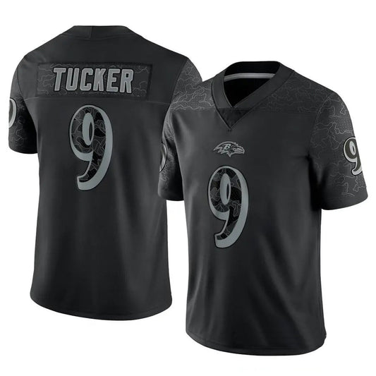 B.Ravens #9 Justin Tucker Player RFLCTV Limited Black Football Jerseys