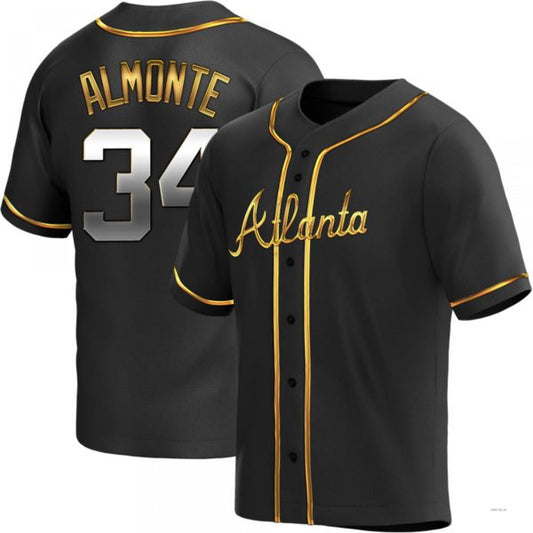 Atlanta Braves #34 Abconeam Almonte Black Golden Alternate Jersey Stitches Baseball Jerseys