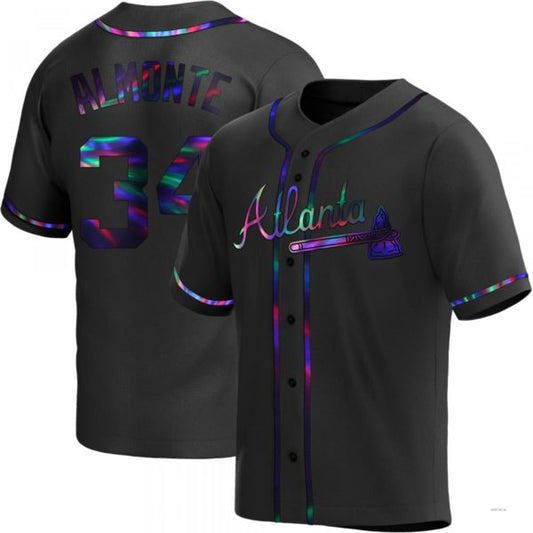 Atlanta Braves #34 Abconeam Almonte Black Holographic Alternate Jersey Stitches Baseball Jerseys
