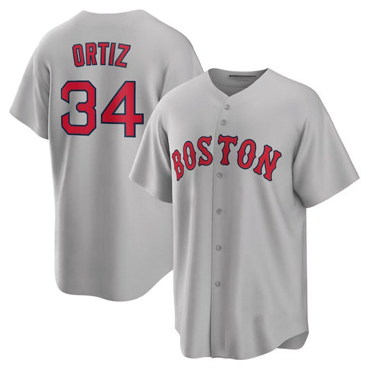 Boston Red Sox #34 David Ortiz Road Replica Player Jersey - Gray Stitched Baseball Jersey