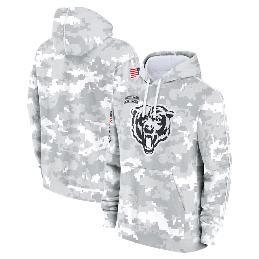 C.Bears Arctic Camo Salute to Service Pullover Hoodie Game Football Jerseys