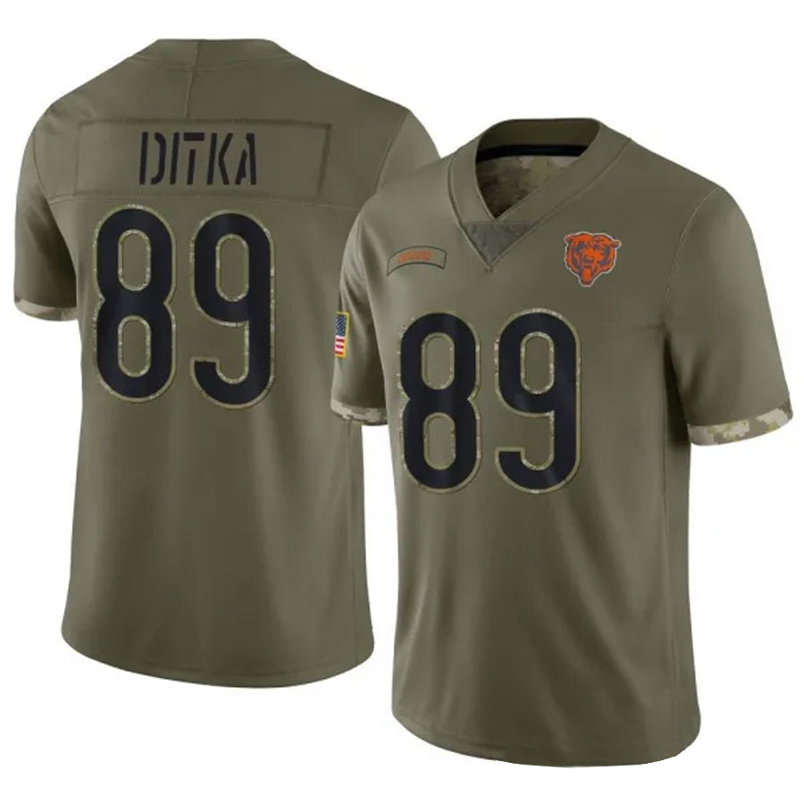 C.Bears #89 Mike Ditka Player Salute To Service Olive Football Jerseys