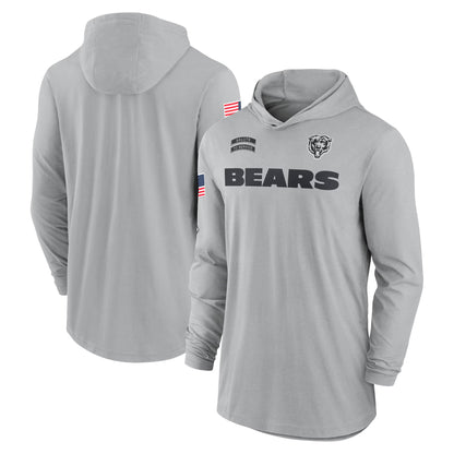 C.Bears Gray Salute to Service Lightweight Long Sleeve Hoodie Game Football Jerseys